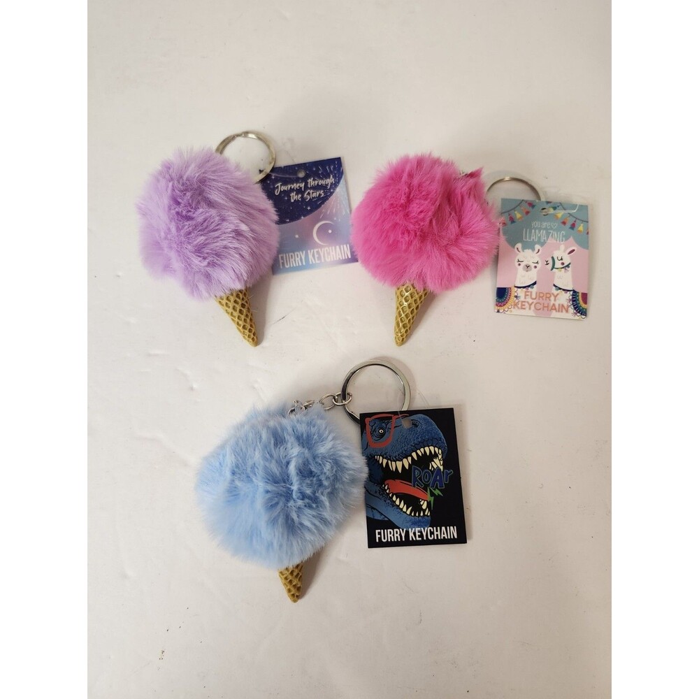 Lot Of 3 Furry Keychains Ice Cream Cone Shapes